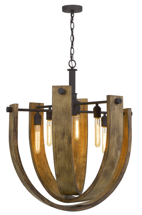 Six Light Chandelier from the Padova collection in Light Oak/Iron finish