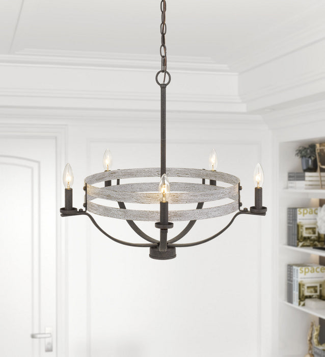 Five Light Chandelier from the Brig collection in Natural Wood/Iron finish