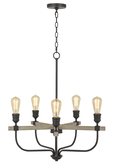 Five Light Chandelier from the Sion collection in Natural Wood/Iron finish