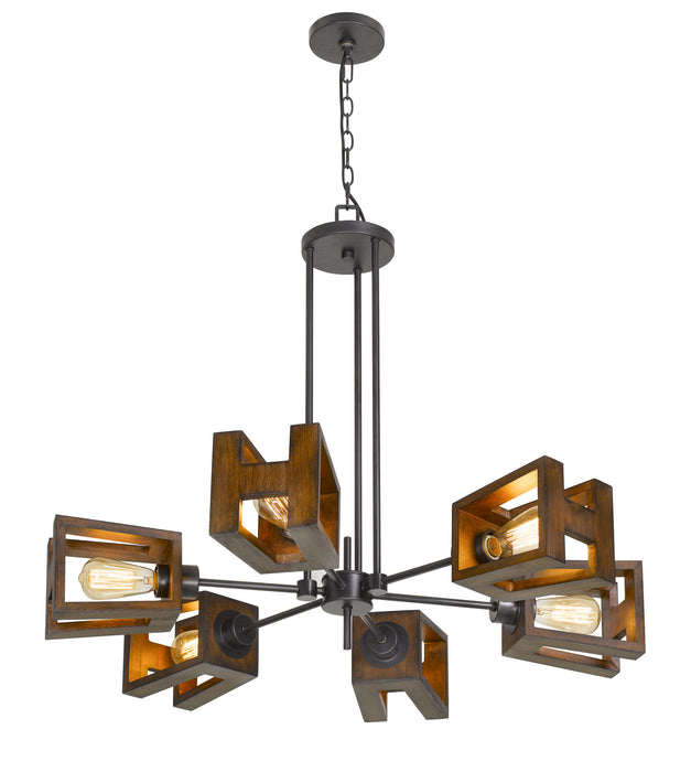 Six Light Chandelier from the Biel collection in Wood/Iron finish