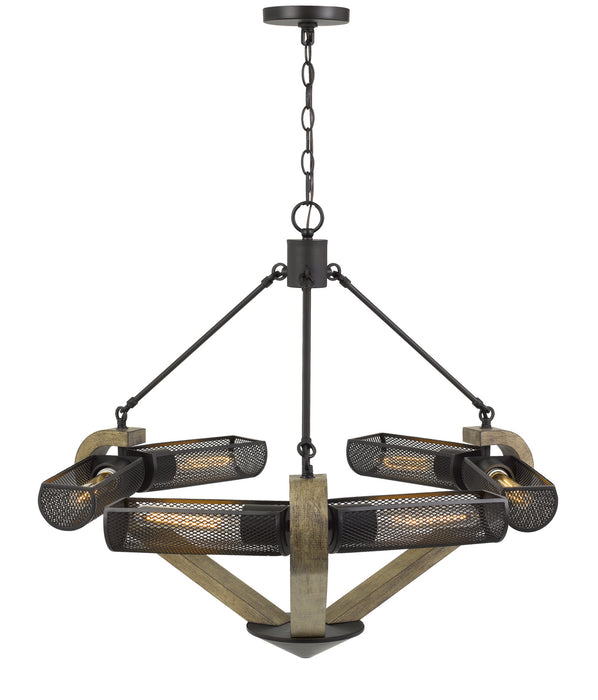 Six Light Chandelier from the Baden collection in Wood/Iron finish