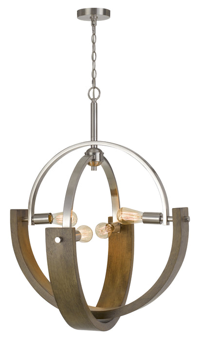 Four Light Chandelier from the Rauma collection in Wood/Brushed Steel finish