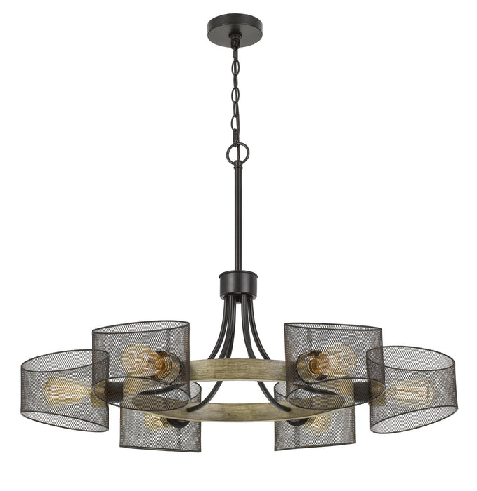Six Light Chandelier from the Dronten collection in Wood/Black finish