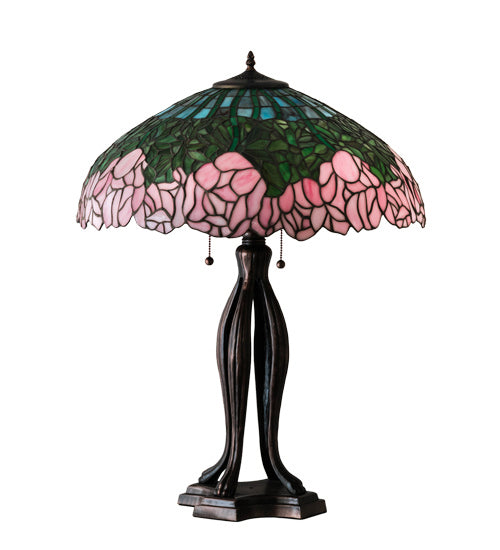 Three Light Table Lamp from the Cabbage Rose collection in Mahogany Bronze finish