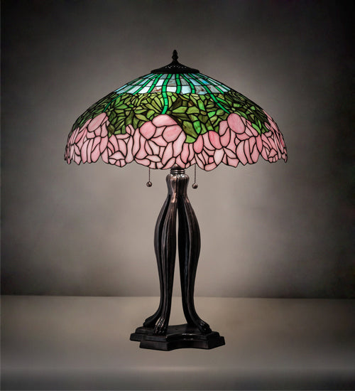 Three Light Table Lamp from the Cabbage Rose collection in Mahogany Bronze finish