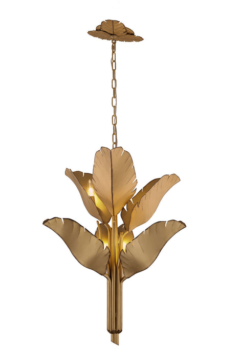 Six Light Chandelier from the Banana Leaf collection in Gold finish