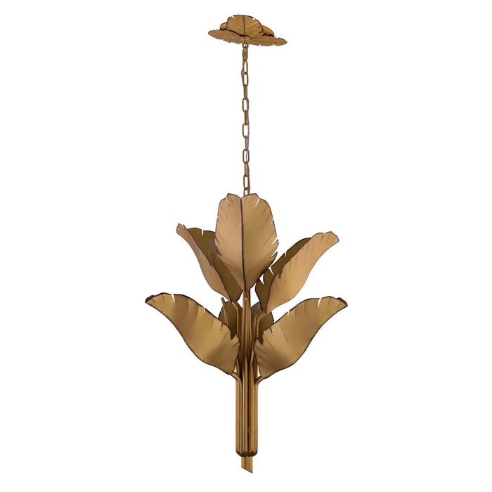Six Light Chandelier from the Banana Leaf collection in Gold finish