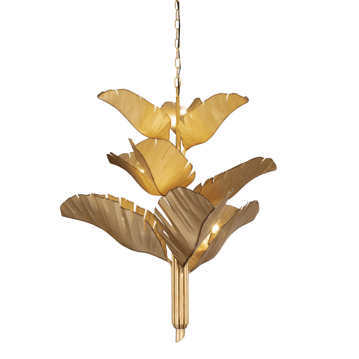 Nine Light Chandelier from the Banana Leaf collection in Gold finish