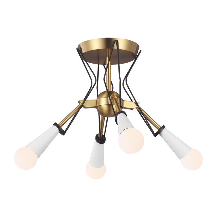 Four Light Flush Mount from the PIRO collection in Burnished Brass finish