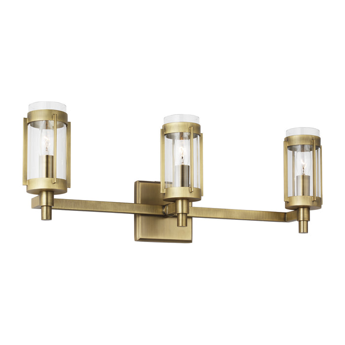 Three Light Vanity from the FLYNN collection in Time Worn Brass finish