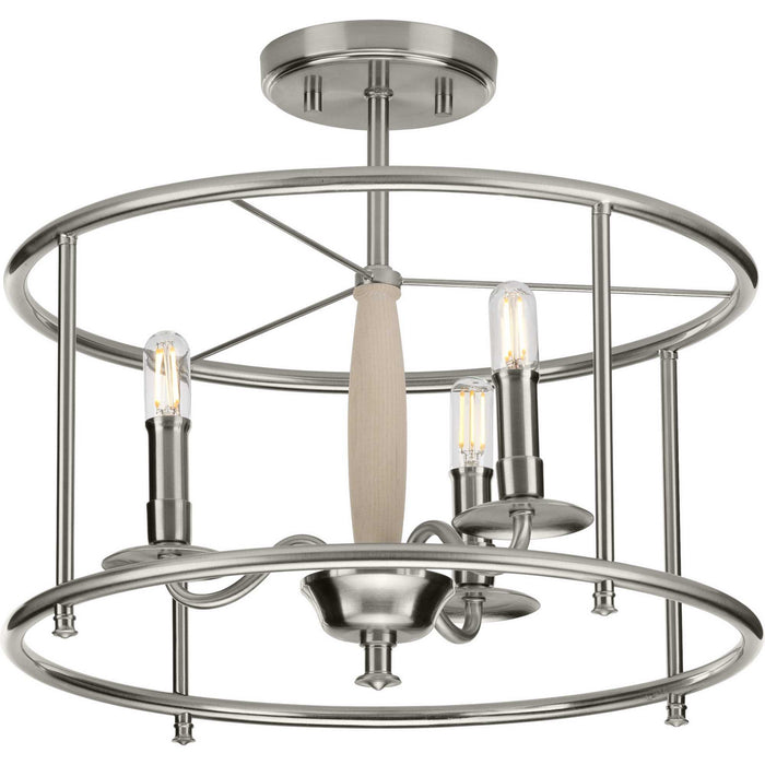 Three Light Semi Flush Convertible from the Durrell collection in Brushed Nickel finish