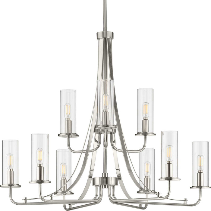 Nine Light Chandelier from the Riley collection in Brushed Nickel finish