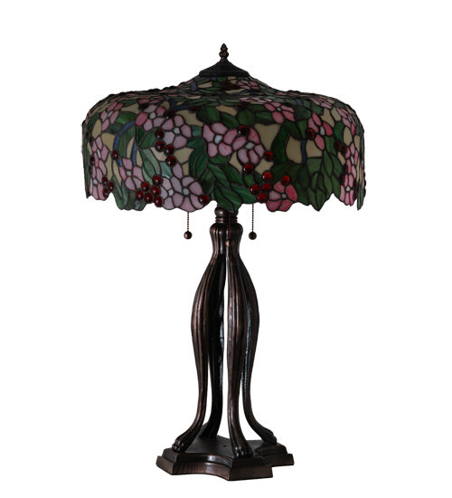 Three Light Table Lamp from the Tiffany Cherry Blossom collection in Mahogany Bronze finish