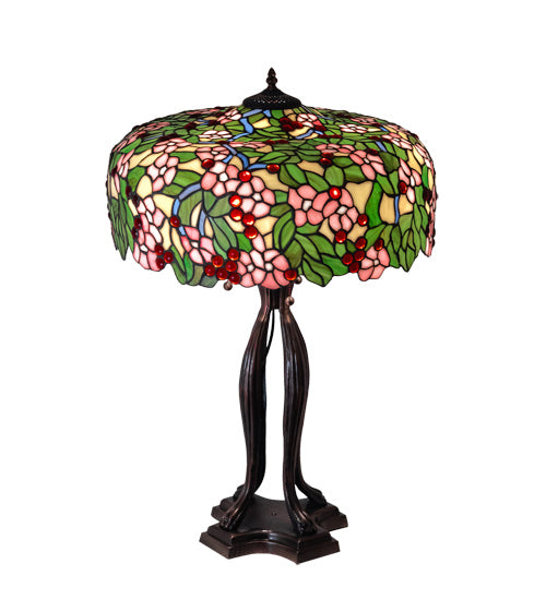 Three Light Table Lamp from the Tiffany Cherry Blossom collection in Mahogany Bronze finish