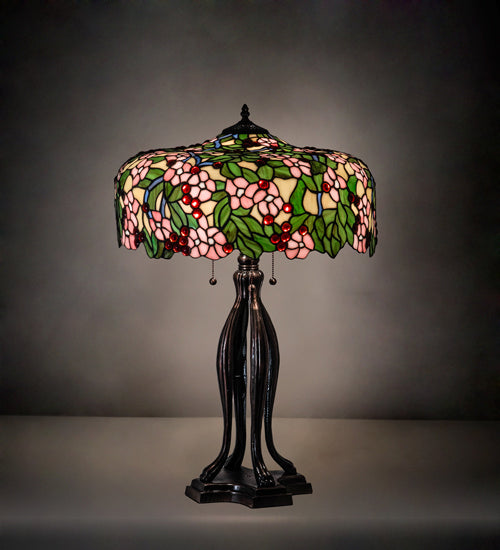 Three Light Table Lamp from the Tiffany Cherry Blossom collection in Mahogany Bronze finish