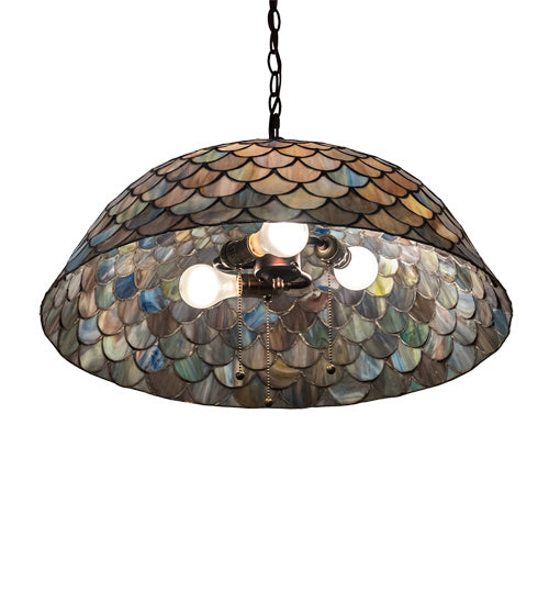 Three Light Pendant from the Tiffany Fishscale collection in Mahogany Bronze finish