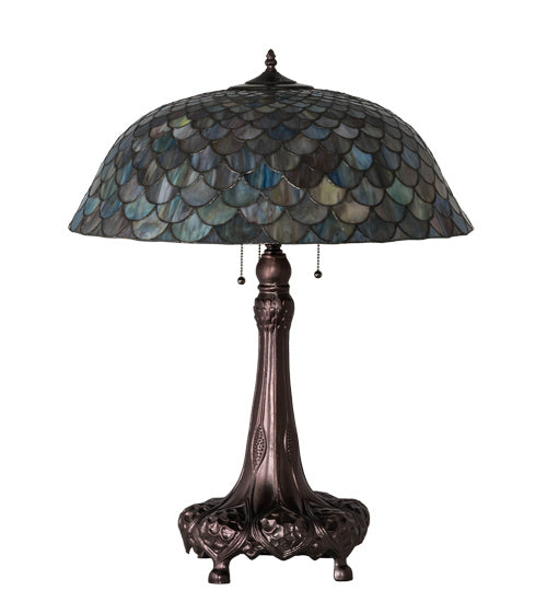 Three Light Table Lamp from the Tiffany Fishscale collection in Mahogany Bronze finish