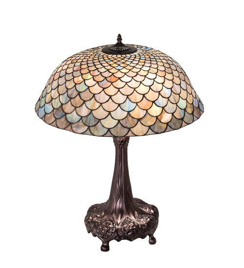 Three Light Table Lamp from the Tiffany Fishscale collection in Mahogany Bronze finish