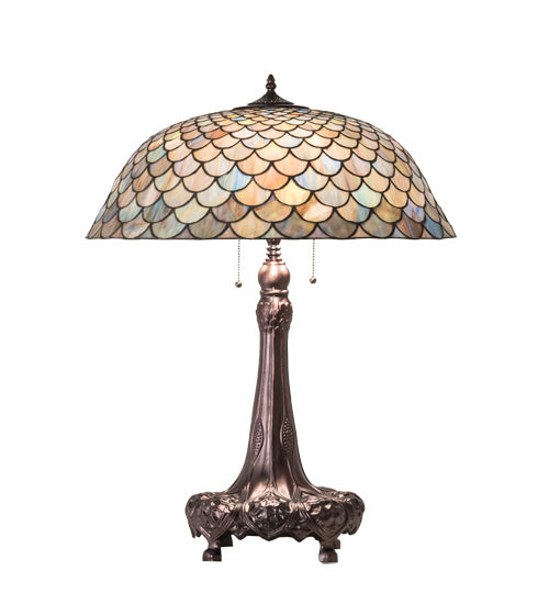 Three Light Table Lamp from the Tiffany Fishscale collection in Mahogany Bronze finish