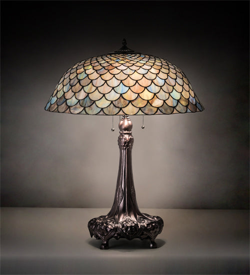 Three Light Table Lamp from the Tiffany Fishscale collection in Mahogany Bronze finish