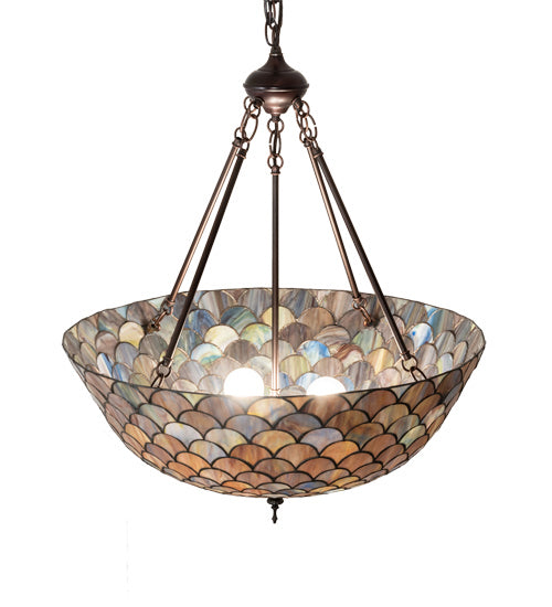 Three Light Pendant from the Tiffany Fishscale collection in Mahogany Bronze finish