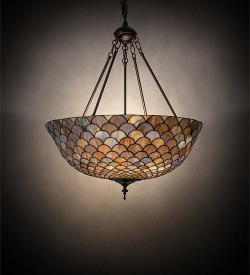 Three Light Pendant from the Tiffany Fishscale collection in Mahogany Bronze finish