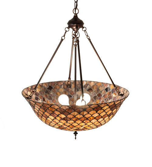 Three Light Pendant from the Tiffany Fishscale collection in Mahogany Bronze finish