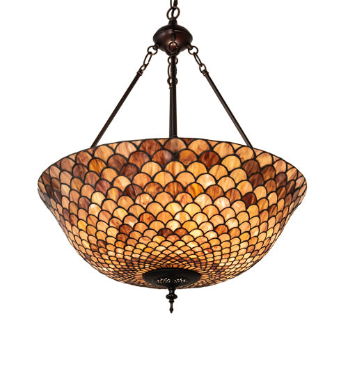 Three Light Pendant from the Tiffany Fishscale collection in Mahogany Bronze finish