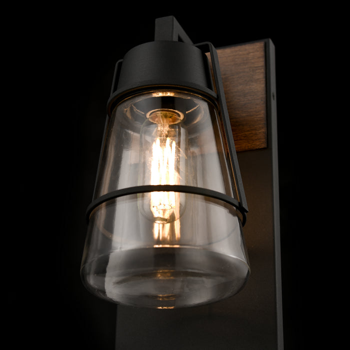 One Light Wall Sconce from the Lake of the Woods Outdoor collection in Black/Ironwood On Metal w/ Clear Glass finish