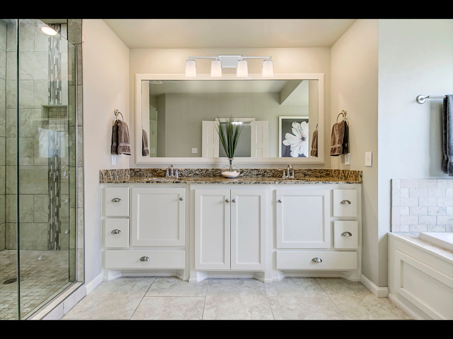 Four Light Vanity from the Riverside collection in Chrome w/ Silk Screen Opal Glass finish