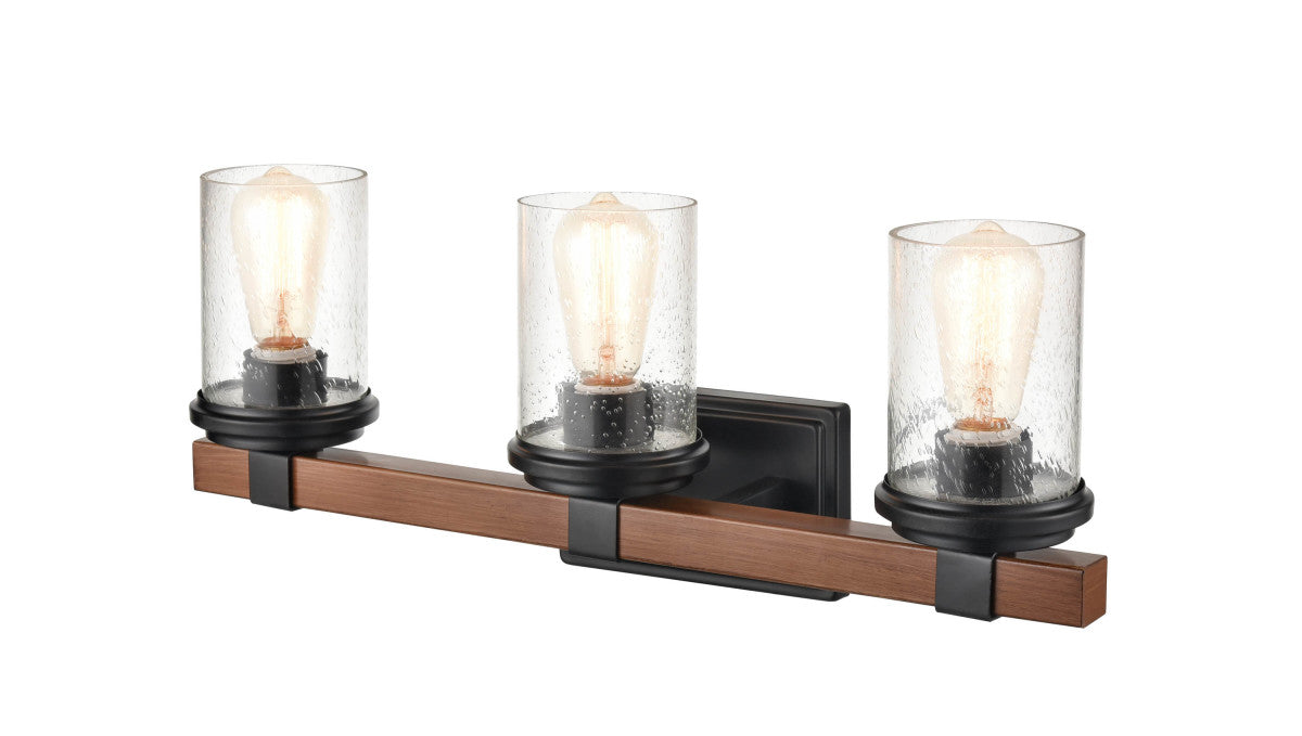 Three Light Vanity from the Taos collection in Matte Black/Wood Grain finish