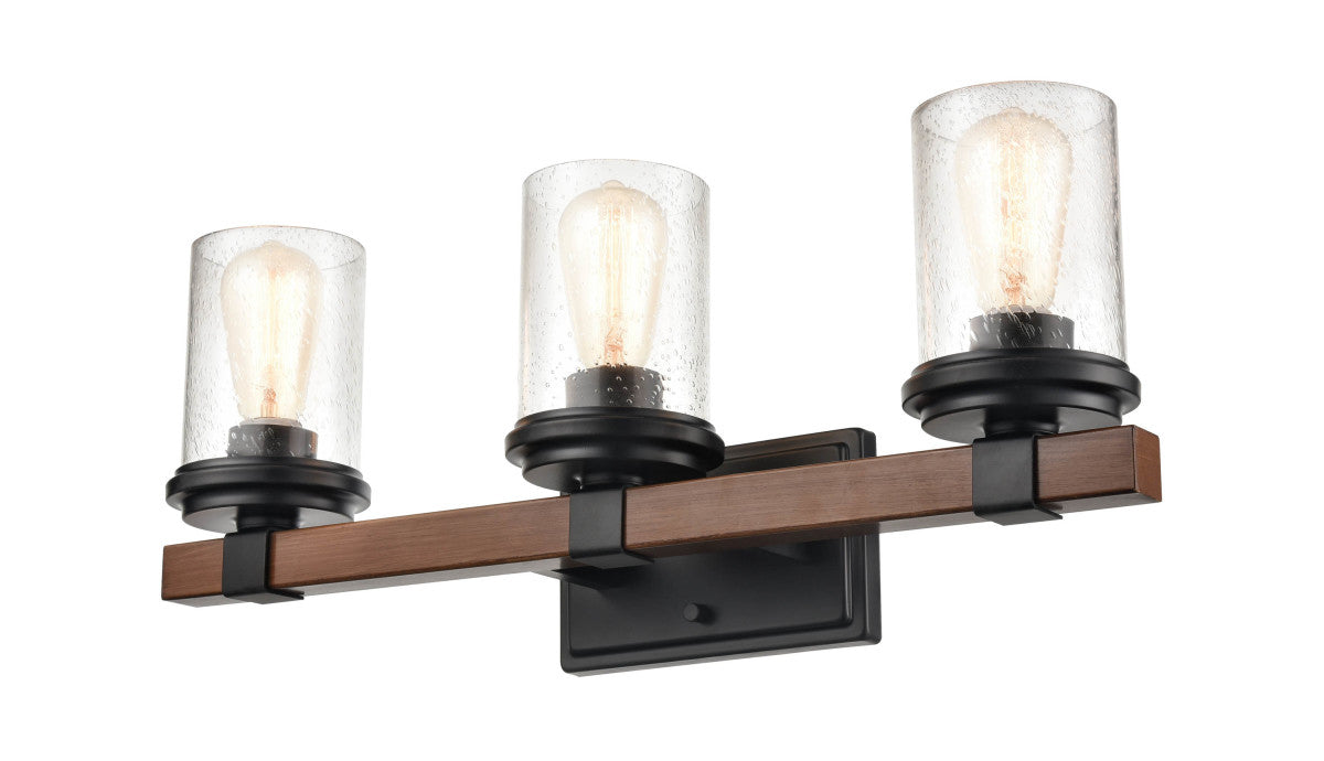 Three Light Vanity from the Taos collection in Matte Black/Wood Grain finish