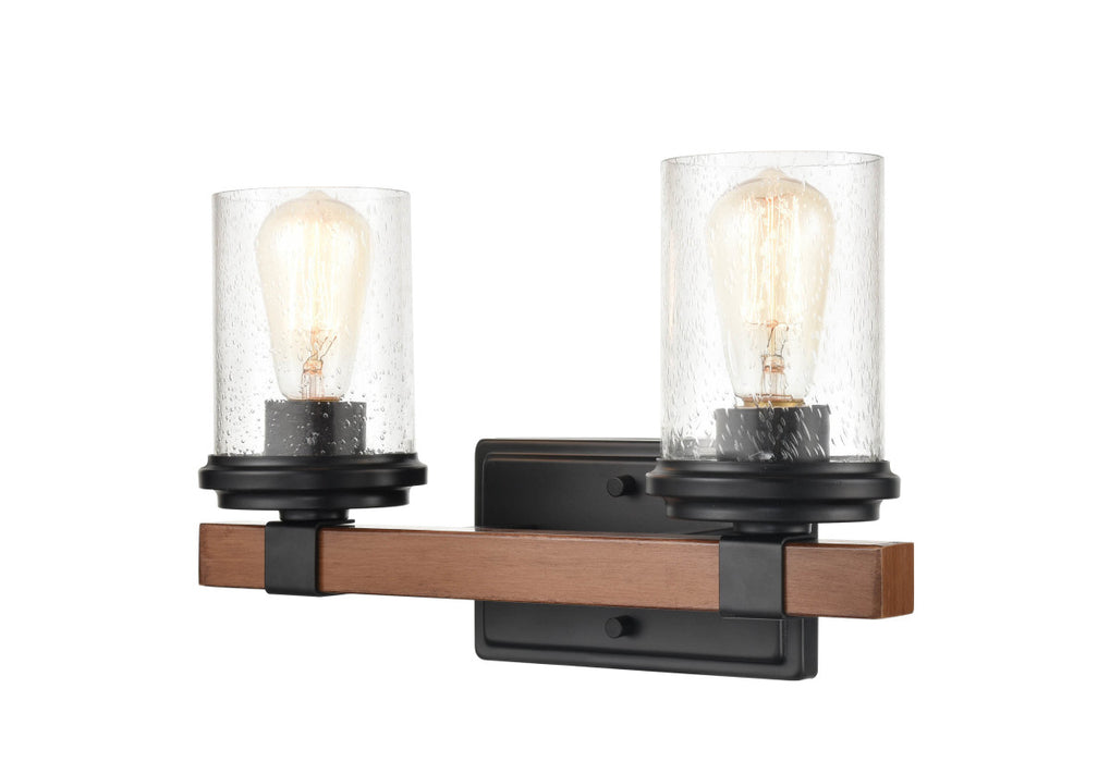 Two Light Vanity from the Taos collection in Matte Black/Wood Grain finish