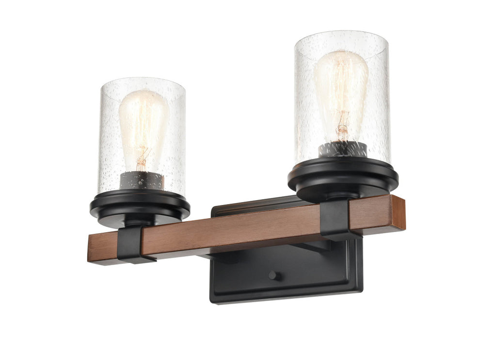 Two Light Vanity from the Taos collection in Matte Black/Wood Grain finish