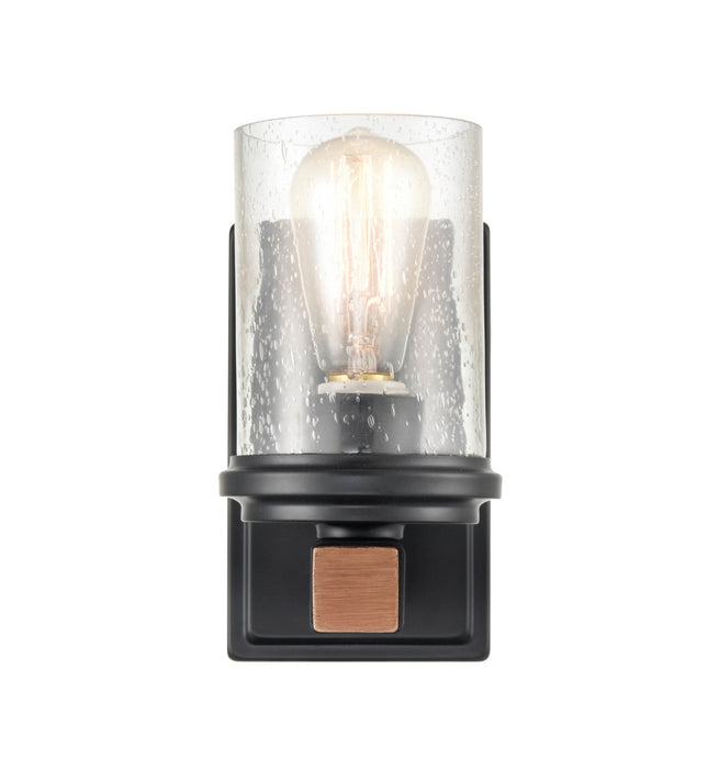 One Light Wall Sconce from the Taos collection in Matte Black/Wood Grain finish