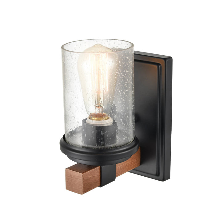 One Light Wall Sconce from the Taos collection in Matte Black/Wood Grain finish