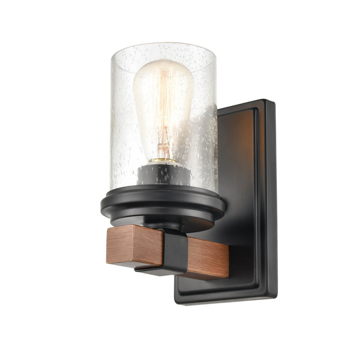 One Light Wall Sconce from the Taos collection in Matte Black/Wood Grain finish