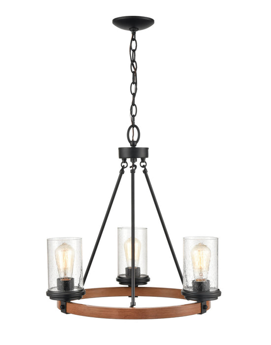 Three Light Chandelier from the Taos collection in Matte Black/Wood Grain finish