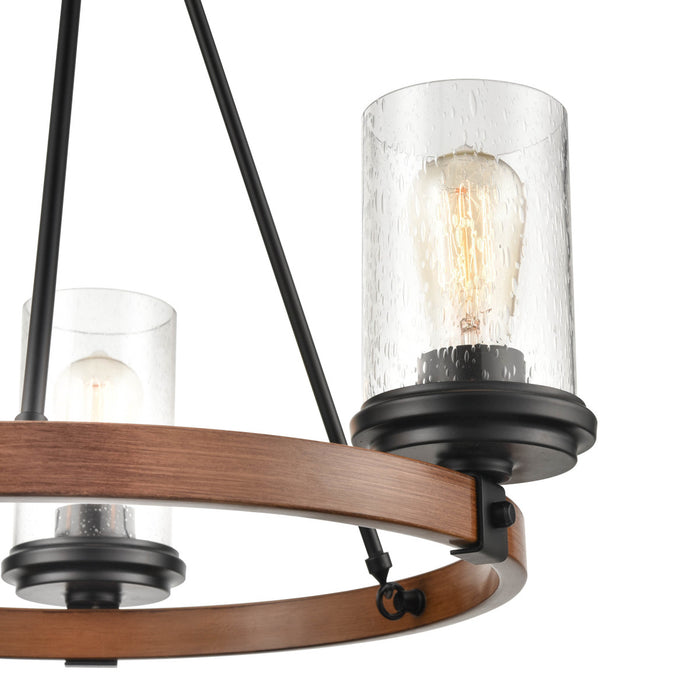 Three Light Chandelier from the Taos collection in Matte Black/Wood Grain finish