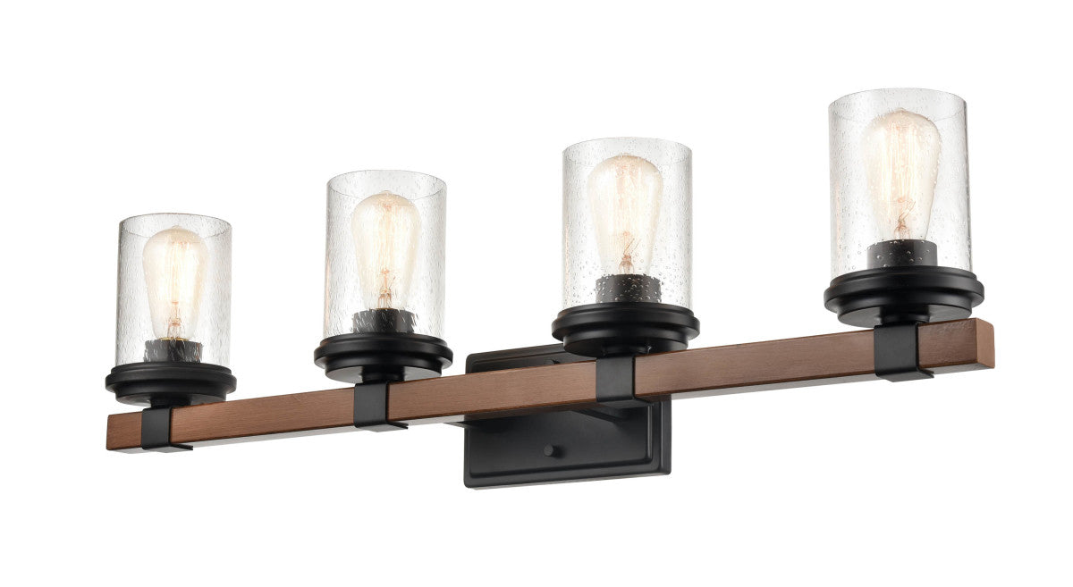Four Light Vanity from the Taos collection in Matte Black/Wood Grain finish