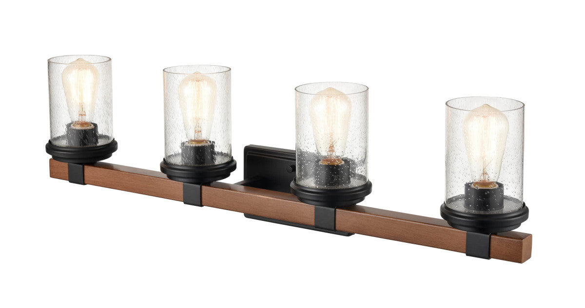 Four Light Vanity from the Taos collection in Matte Black/Wood Grain finish