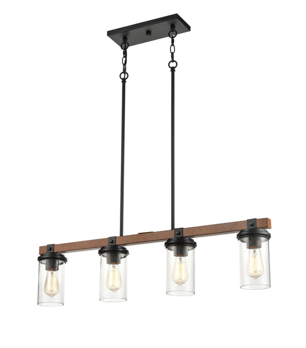 Four Light Island Pendant from the Taos collection in Matte Black/Wood Grain finish