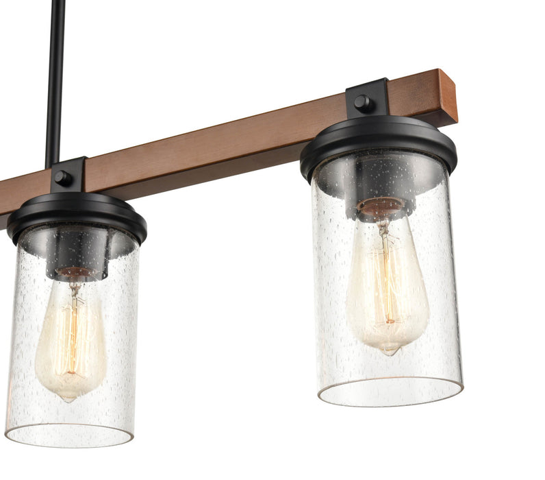 Four Light Island Pendant from the Taos collection in Matte Black/Wood Grain finish