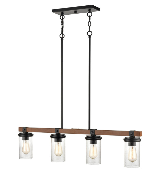 Four Light Island Pendant from the Taos collection in Matte Black/Wood Grain finish