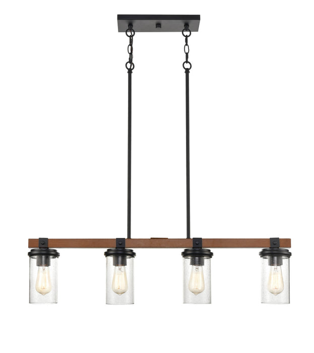 Four Light Island Pendant from the Taos collection in Matte Black/Wood Grain finish