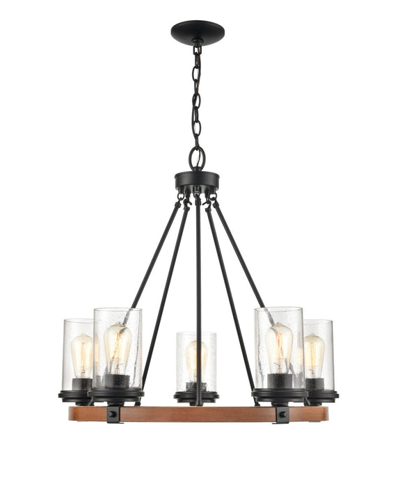 Five Light Chandelier from the Taos collection in Matte Black/Wood Grain finish