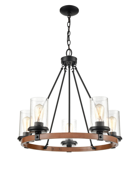 Five Light Chandelier from the Taos collection in Matte Black/Wood Grain finish