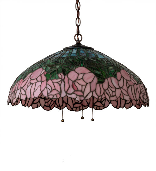 Three Light Pendant from the Tiffany Cabbage Rose collection in Mahogany Bronze finish