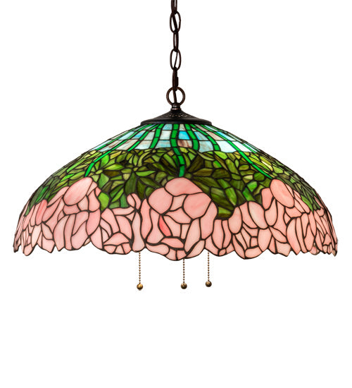 Three Light Pendant from the Tiffany Cabbage Rose collection in Mahogany Bronze finish