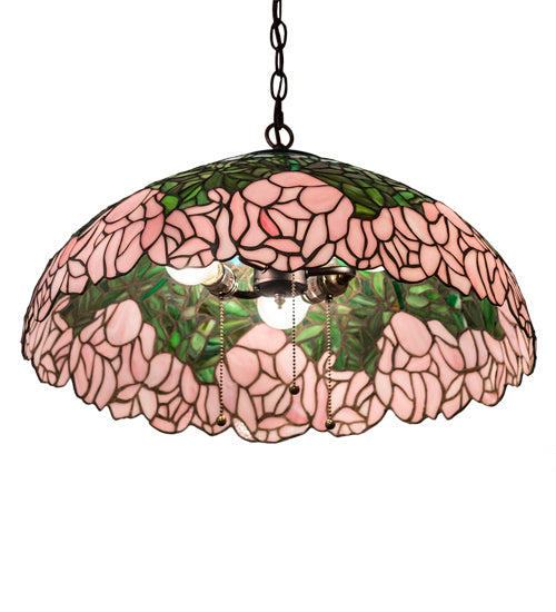 Three Light Pendant from the Tiffany Cabbage Rose collection in Mahogany Bronze finish